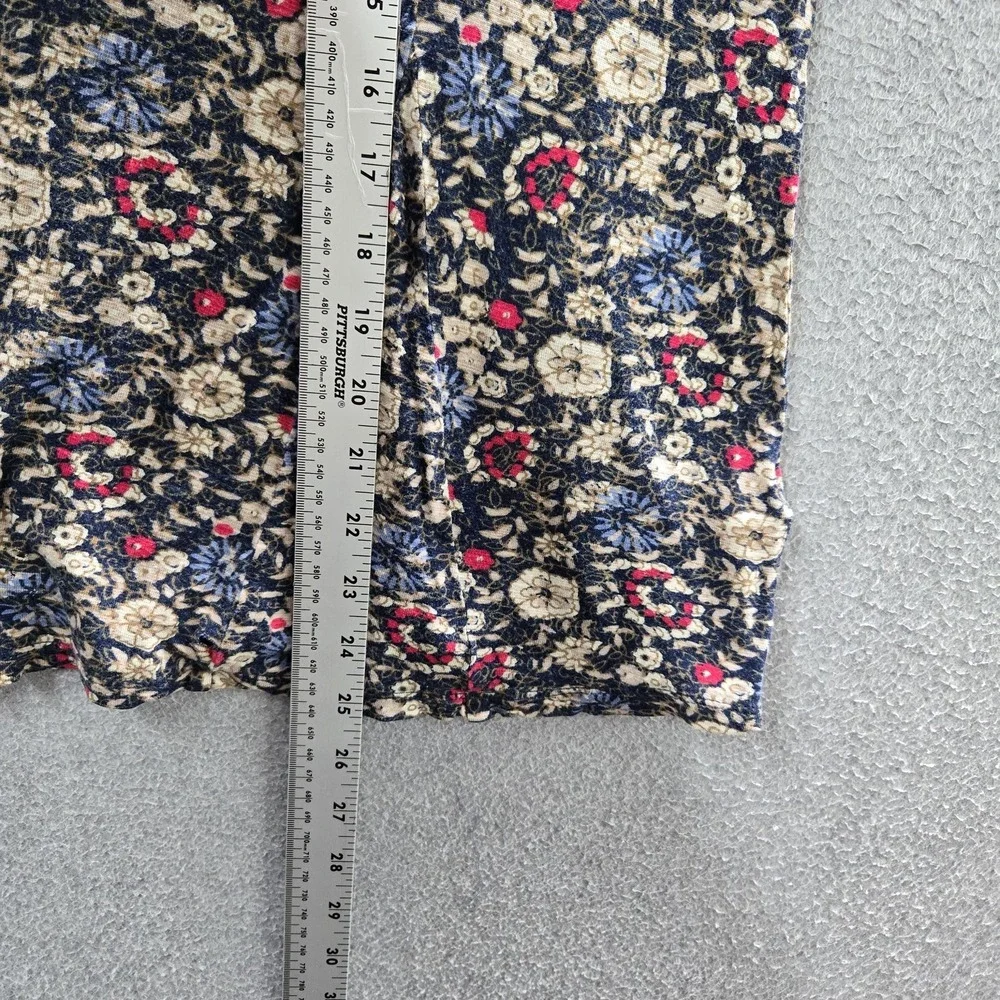 Lucky Brand Women Blouse‎ L Navy Floral Boho Button Scoop Neck